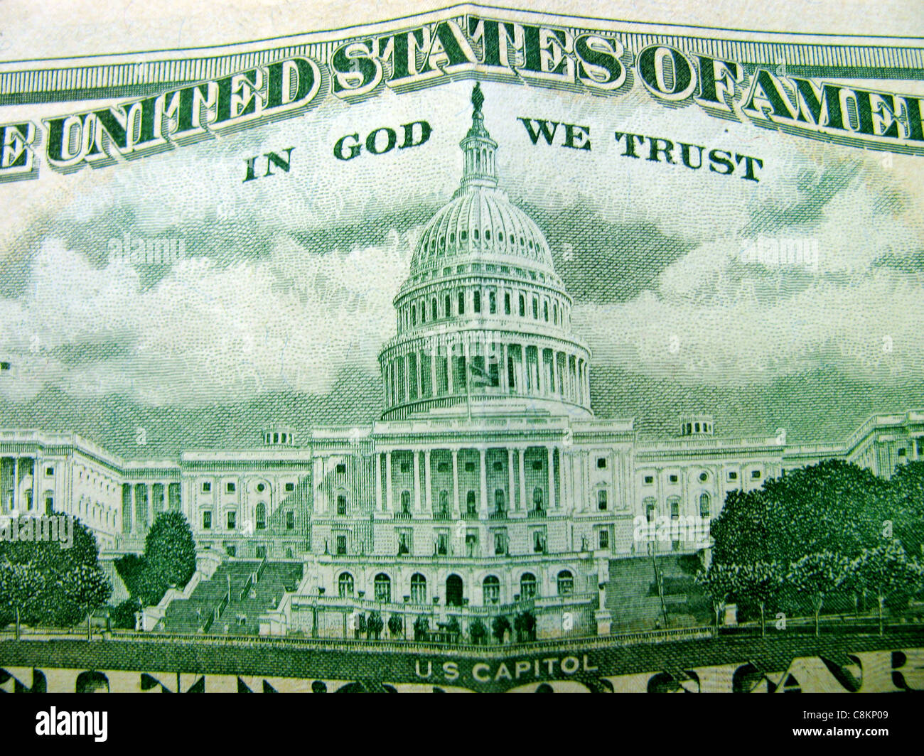 Nahaufnahme des Kapitols auf fünfzig Dollar banknote Stockfoto