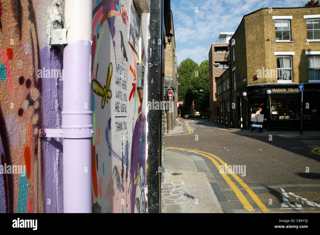 Kreuzung der Chance Street und Redchurch Street, Shoreditch, London, UK Stockfoto