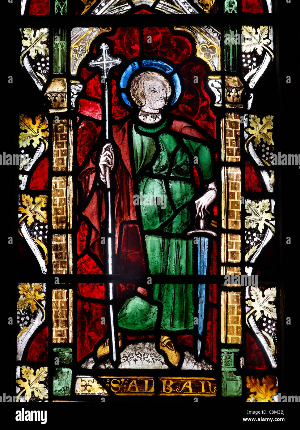 St. Alban Glasmalerei, Tattenhall Stockfoto