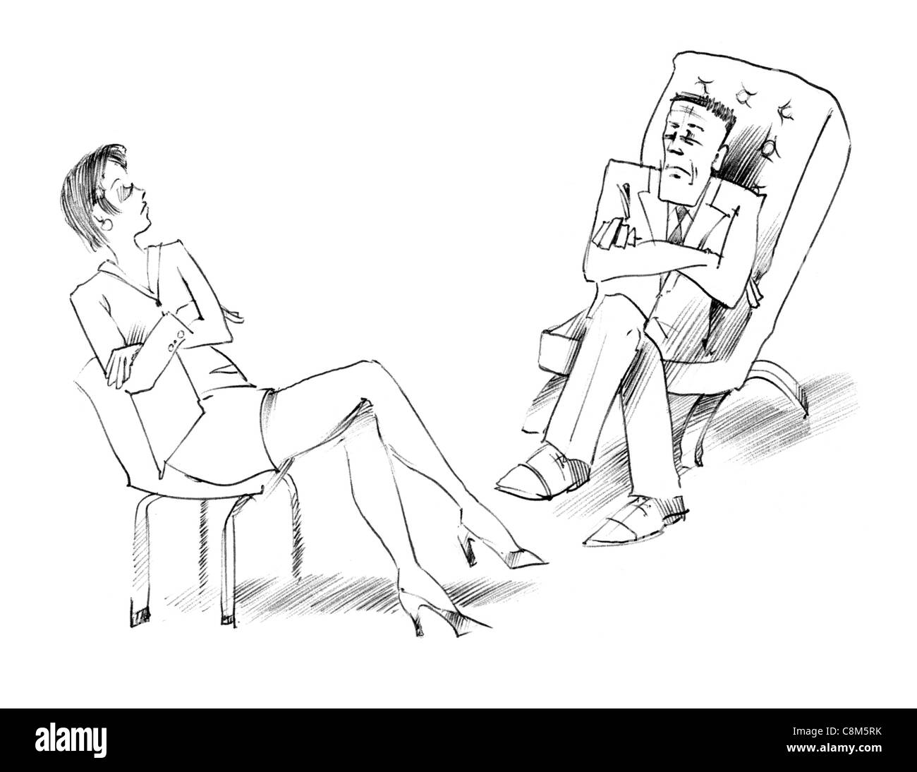 Körpersprache: Frau und Mann im Gespräch Stockfoto