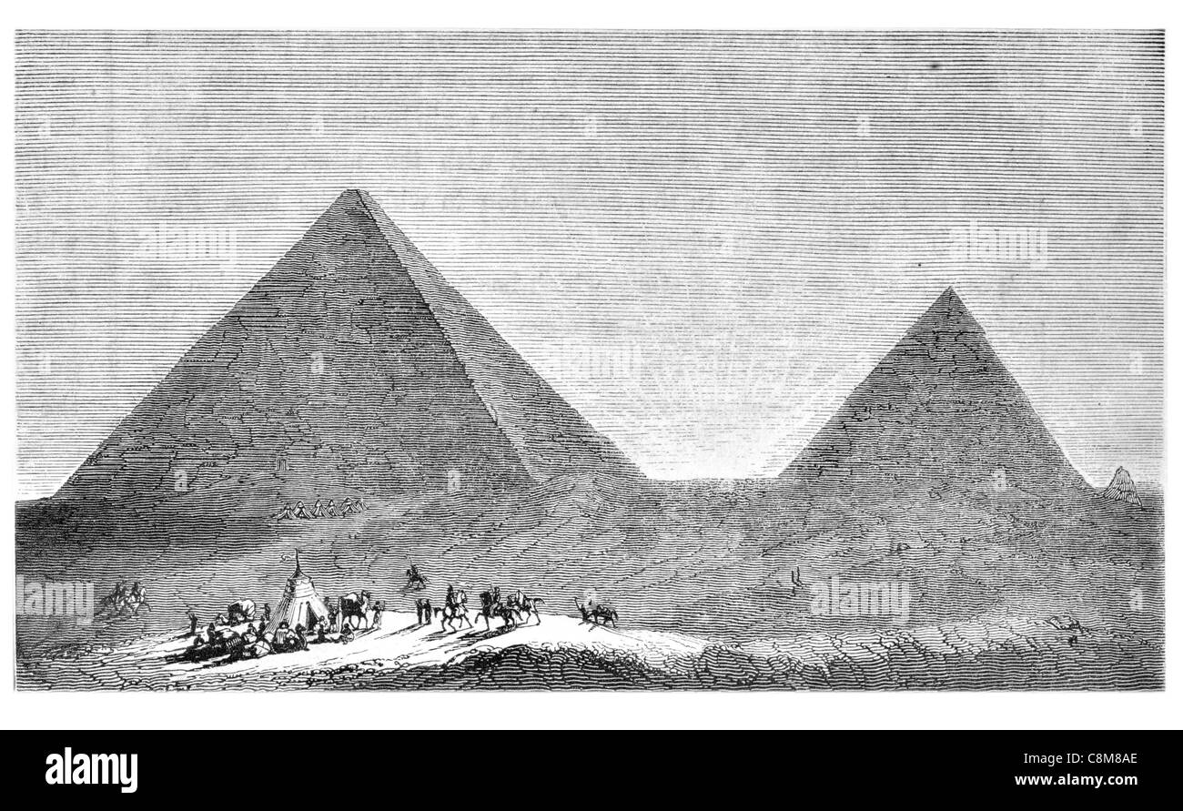 Gizeh Nekropole Plateau Kairo Ägypten antike Monument Pyramide komplexe Pyramiden Wüste Nil alten hellenistischen sieben Wunder Stockfoto