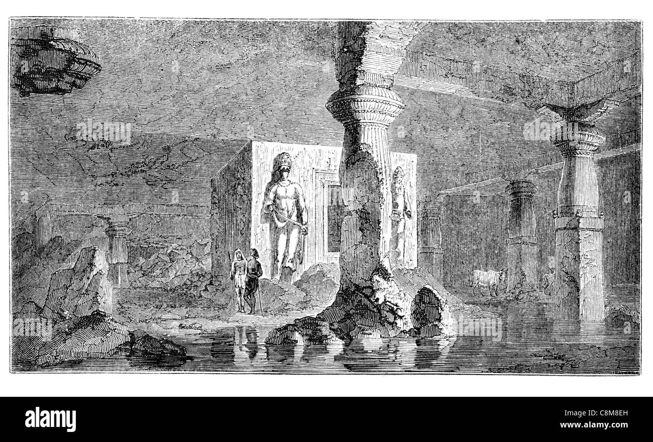 Elephanta Höhlen geformt Höhle Insel Gharapuri Mumbai Hafen Maharashtra Hindu buddhistischen Rock Steinskulptur Shaiva Gott schneiden Stockfoto