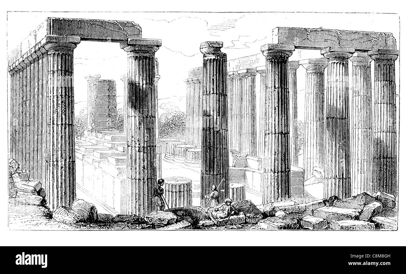 Peristyl Athen Parthenon Tempel Athener Akropolis Griechenland griechische Göttin Athena natives Patron klassische Kulturdenkmal Stockfoto