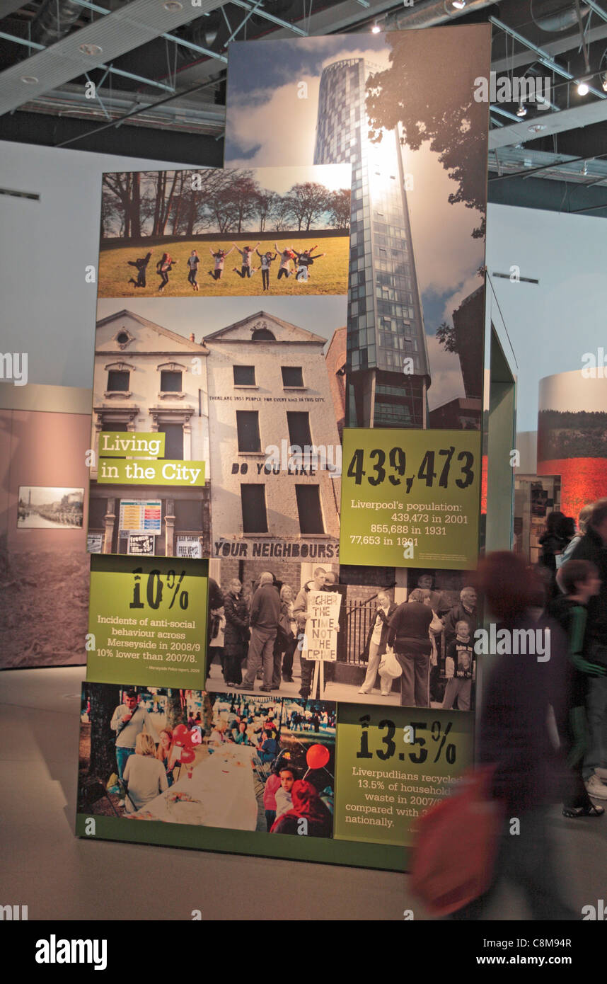 Anzeige über das "Leben in der Stadt" im Museum von Liverpool am Molenkopf, Liverpool, UK. Stockfoto