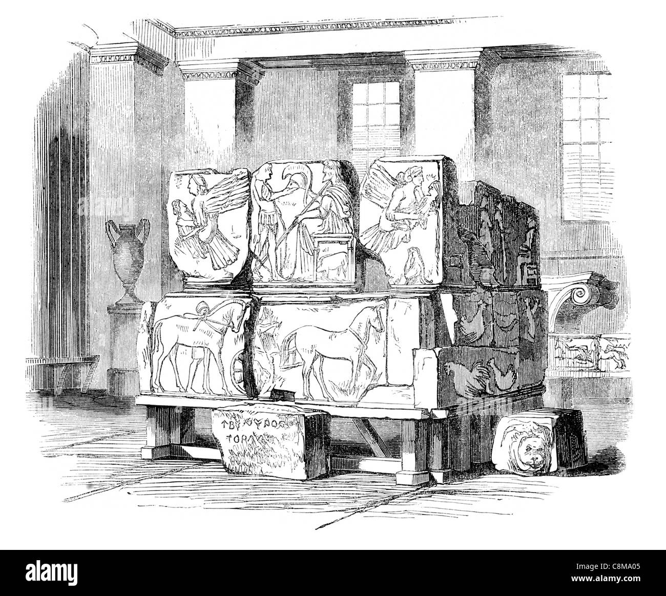 Nereid Monument Grab Xanthos klassischer Periode Lykien-Türkei griechische Tempel dekoriert geschnitzte Friesen byzantinischen Epoche Charles Fellows Stockfoto