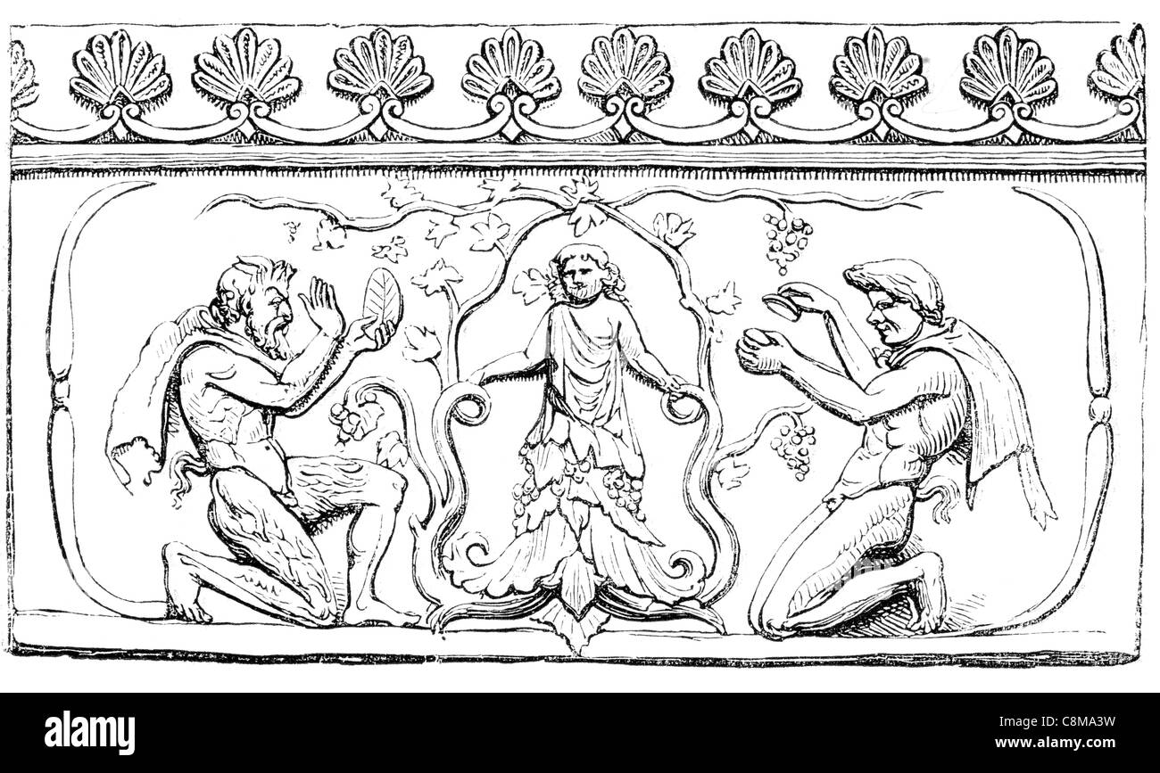 Ampelus und Faune Faun Bas niedrig versenkt Hochrelief Modellierung Skulptur Statue Kunst Dekorative Putz klassische Antike Stockfoto