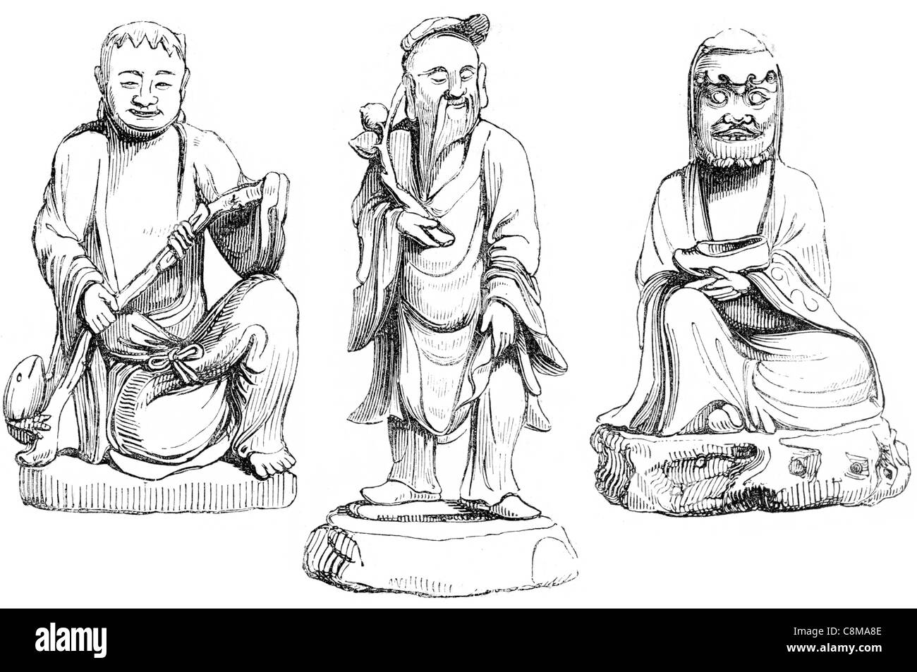 Bildhauerei Skulptur Statue chinesische Kunst Kultur Mann Männer, die alte Weise Glücksbringer schnitzen geschnitzt Stockfoto