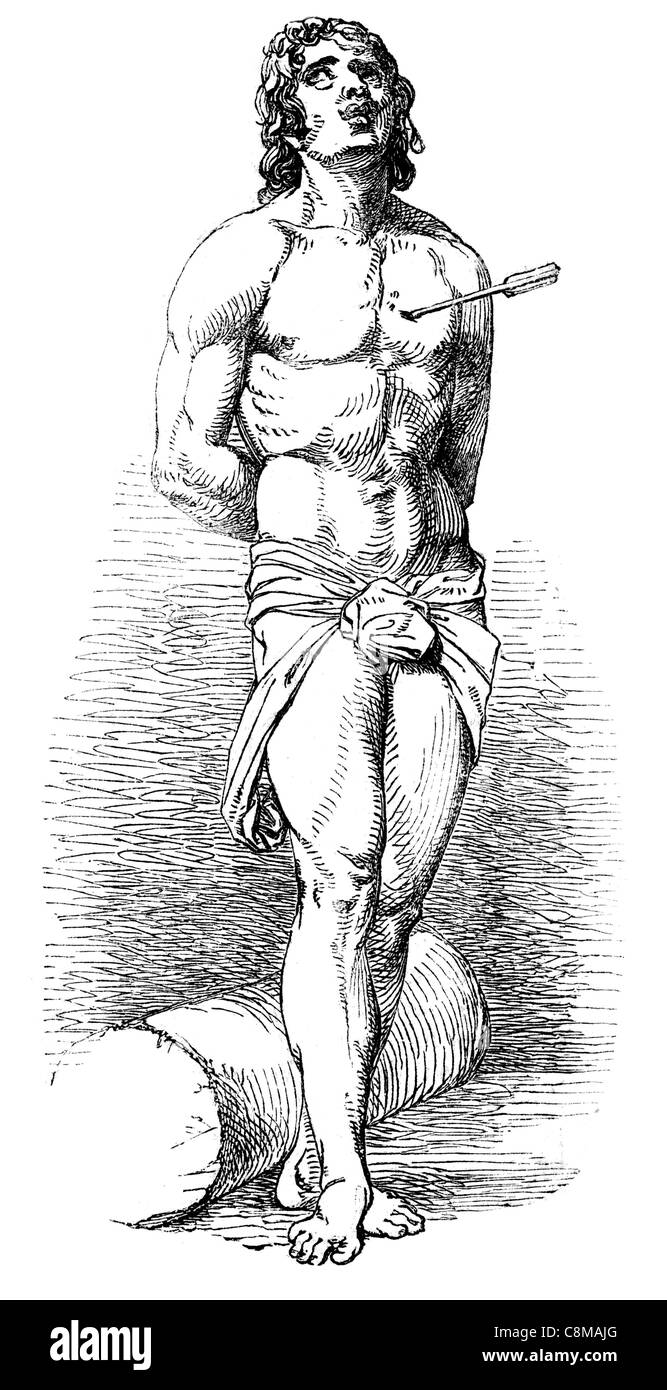 St. Sebastian Christ Märtyrer getötet Diocletian Verfolgung Christen Kunstliteratur schoss post Pfeile Pfeil Saint Irene Rome Stockfoto