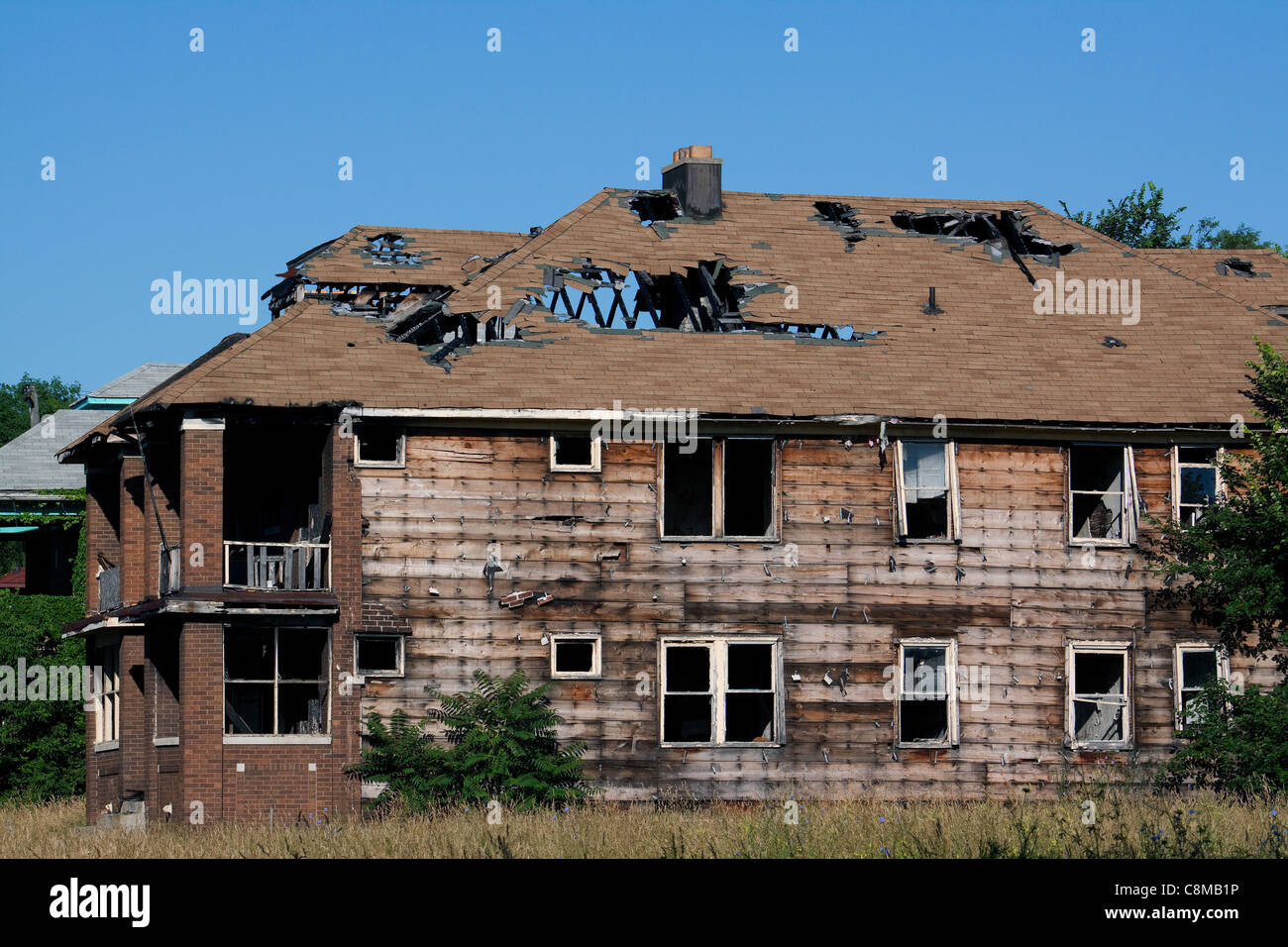 Verbrannte vakanten zwei Wohnung Mehrfamilienhaus Detroit Michigan USA Stockfoto