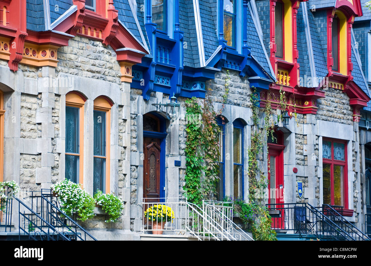 Dieses viktorianische berühmten Häuser in quadratischen Saint Louis sind ein historisches Erbe der Stadt Montreal Kanada Stockfoto
