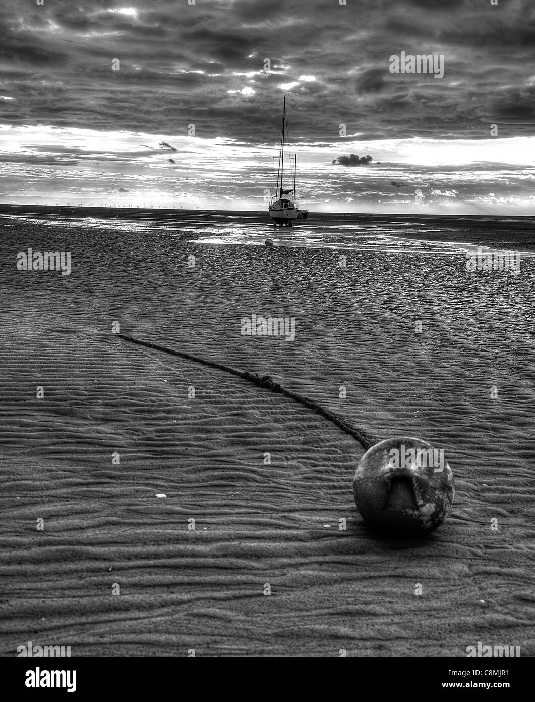 Boot, Sonnenuntergang, niedrig, Gezeiten, Sand, Wolken, weich, Beleuchtung, Farbe, ruhige, Mast, Segel, Cloud, Warm, Boom, Arm, Takelage, weiße, woo Stockfoto