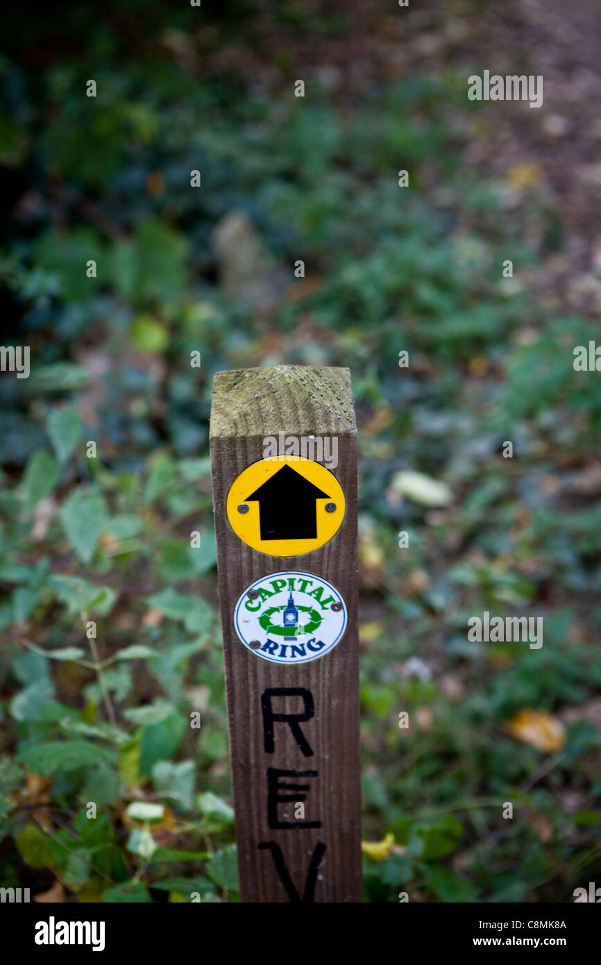 Wegweiser für Londons Hauptstadt Ring Parkwege. Stockfoto