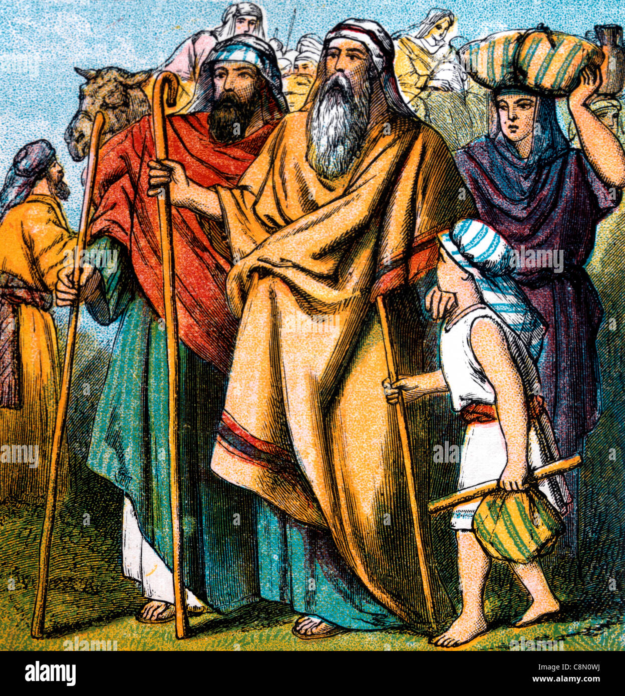 Bibel Geschichten - Illustration Abraham verlassen sein Land und seine Verwandten zu finden ein anderes Land Genesis Xii 1-10 Stockfoto