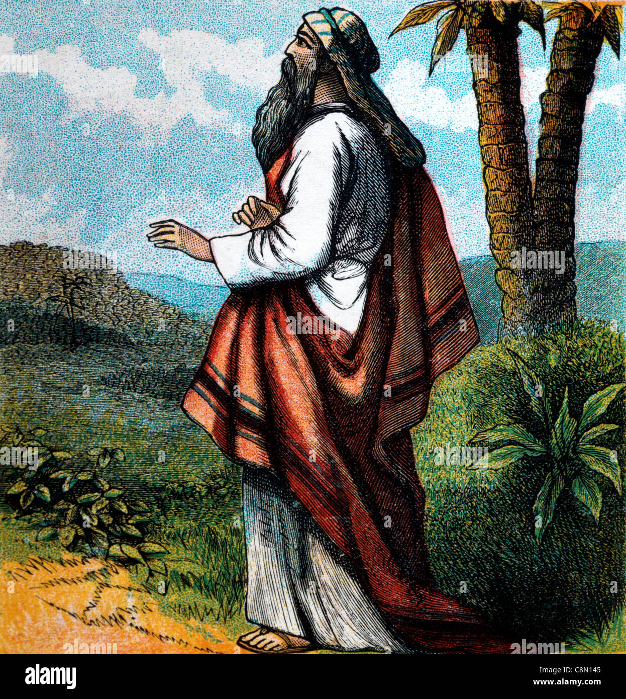 Bibel Geschichten - Illustration Abraham auf der Suche bei The Stars als Gott gerichtet ihm erzählt ihm, dass Abrahams Nachkommen wird werden als zahlreiche als The Stars Genesis xv Stockfoto