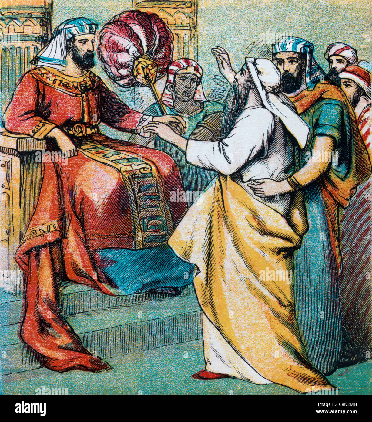 Bibel Geschichten - Illustration von Jacob treffen die Pharoah Genesis xlvii Stockfoto