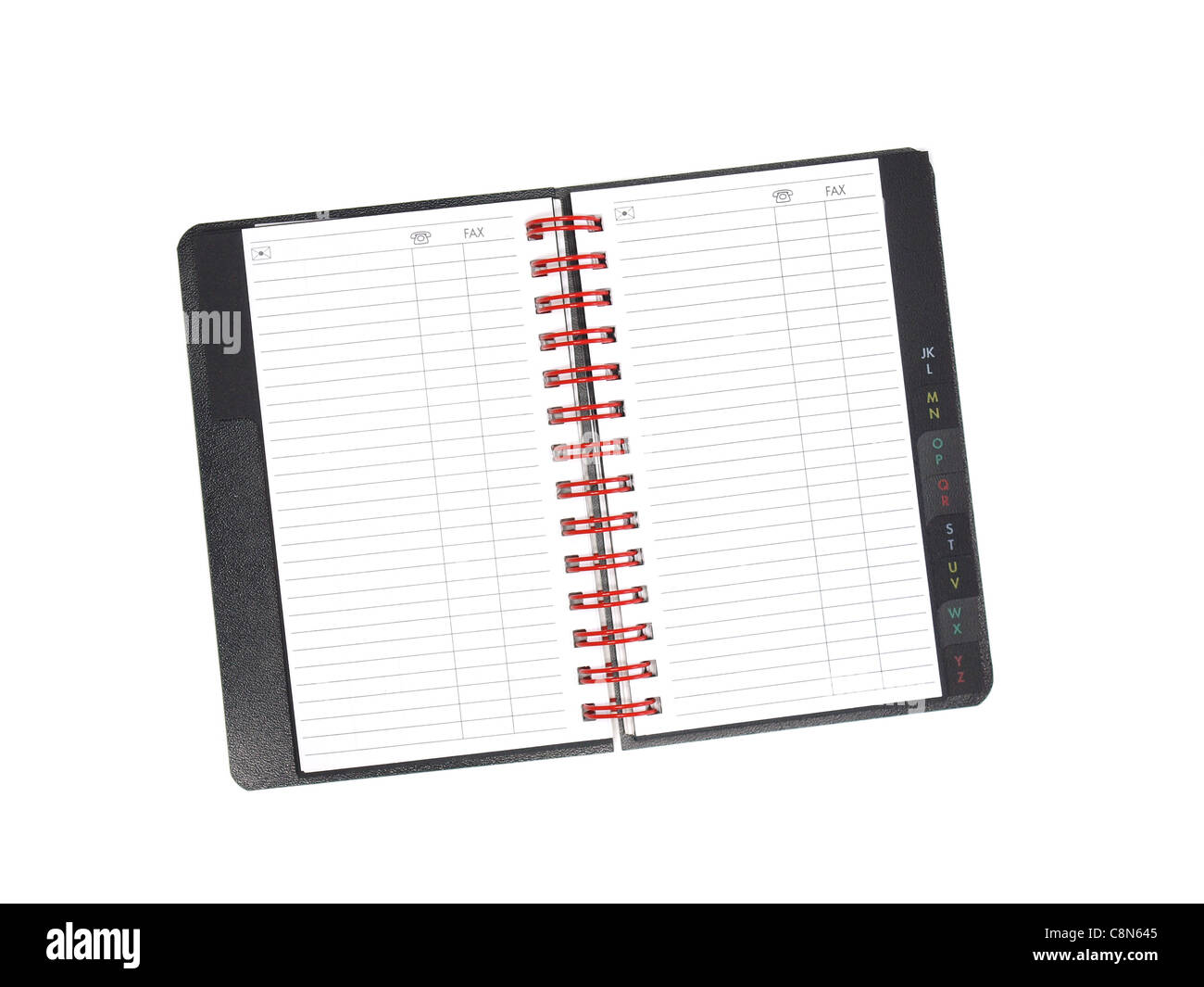 altmodische Telefonbuch, isoliert auf weiss Stockfoto