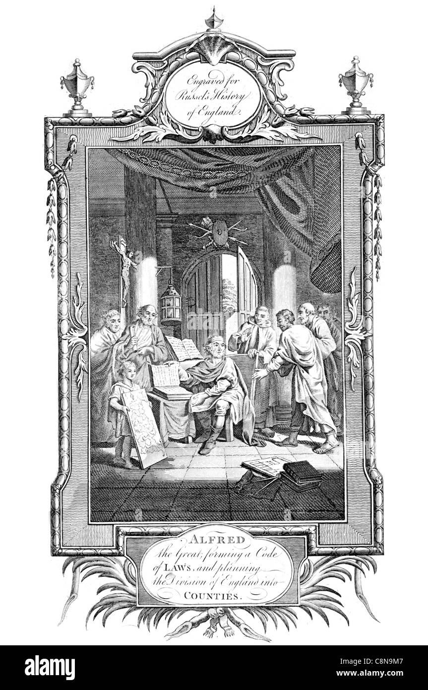 Alfred der große bilden einen Code der Gesetze und Planung der Dividsion von England in Grafschaften Stockfoto