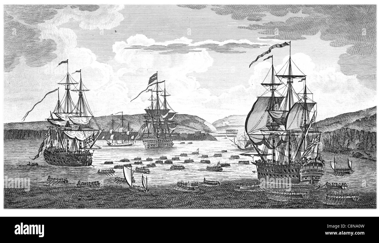Disposition britische Flotte unter Kommando von Admiral Keppel 8. April 1761 früheren Angriff des Fort Andre Insel Belle Isle Stockfoto