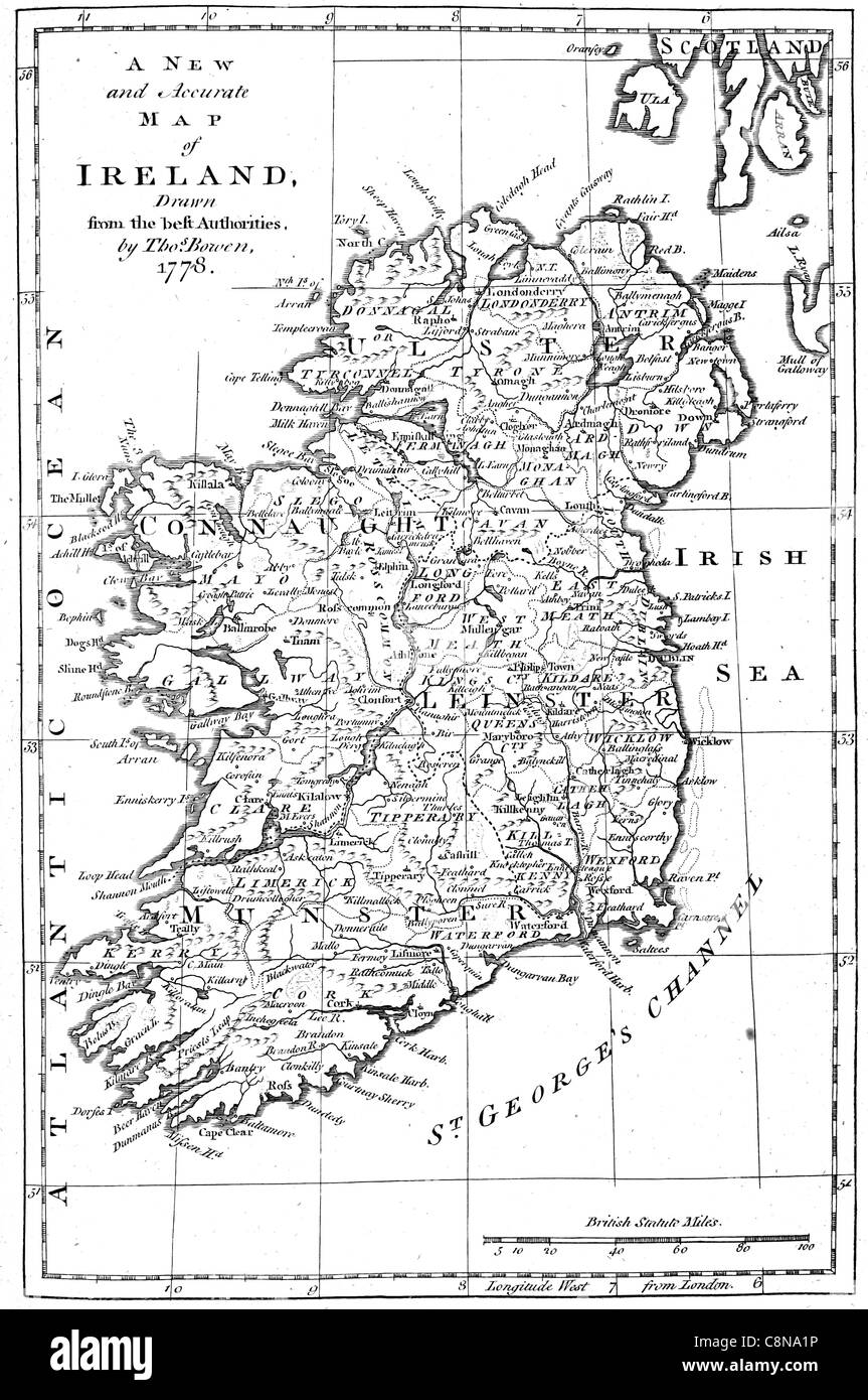 Karte von Irland 1778 abgebildet Zuordnung Geographie Karten britischen Ordnance Survey Kartograph Kartographie Stockfoto