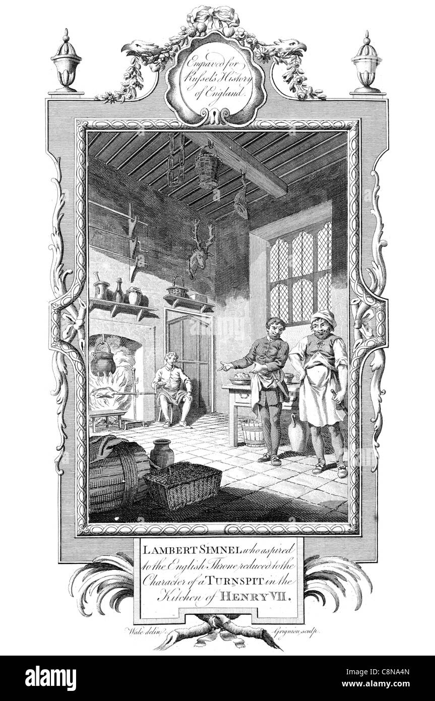 Lambert Simnel, die auf den englischen Thron strebten reduziert auf den Charakter des Küchenjungen in der Küche von Henry VII Stockfoto