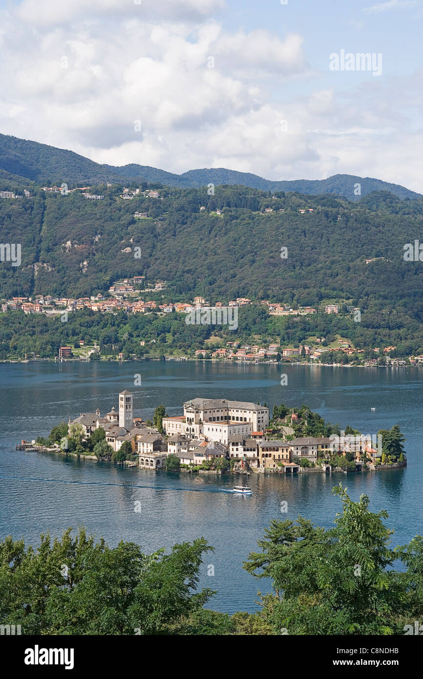 Italien, Piemont, Lago d ' Orta, Blick auf die Isola di San Giulio Stockfoto