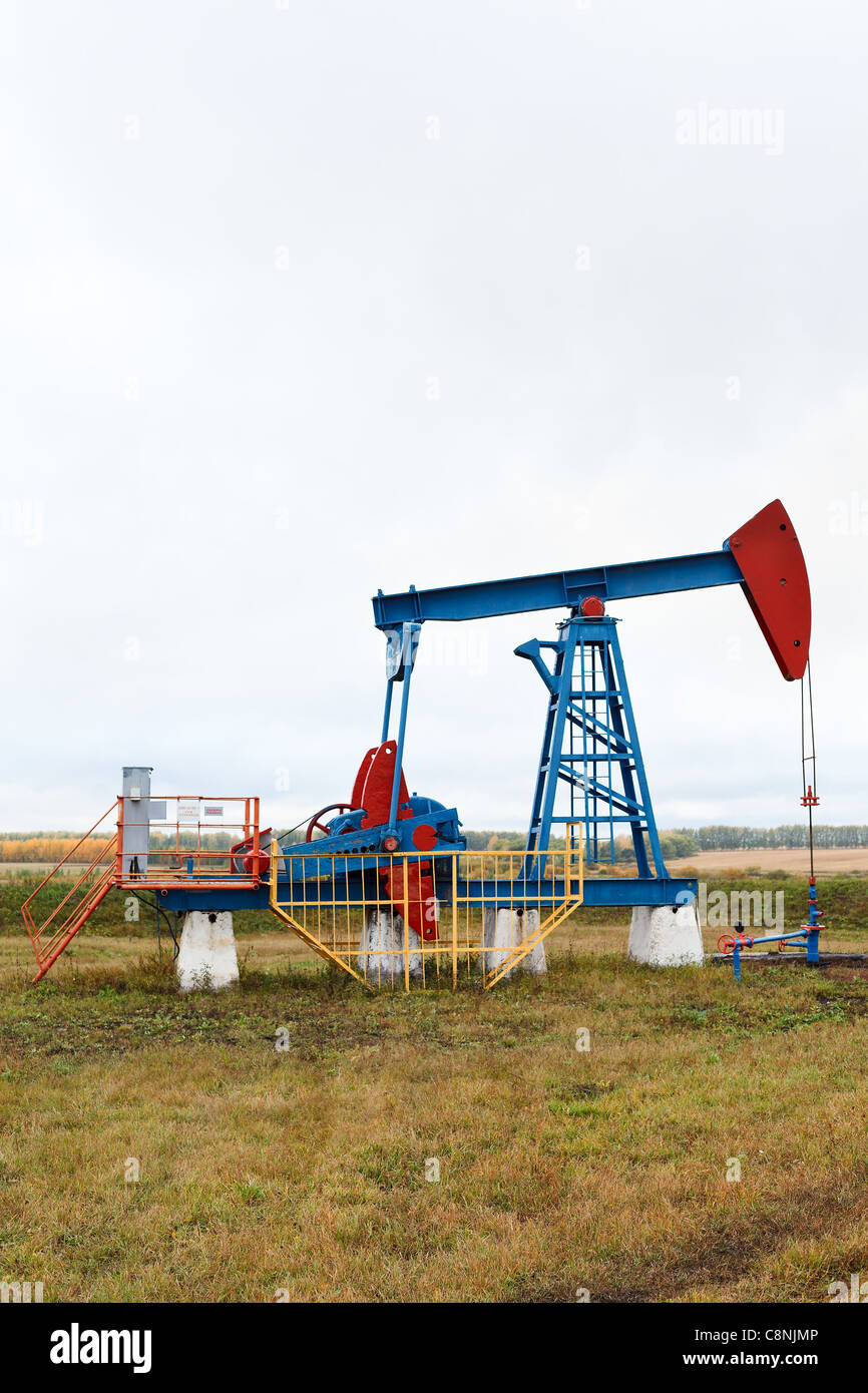 Eine Pumpe Buchsen auf einem Ölfeld. Herbst in Russland Stockfoto