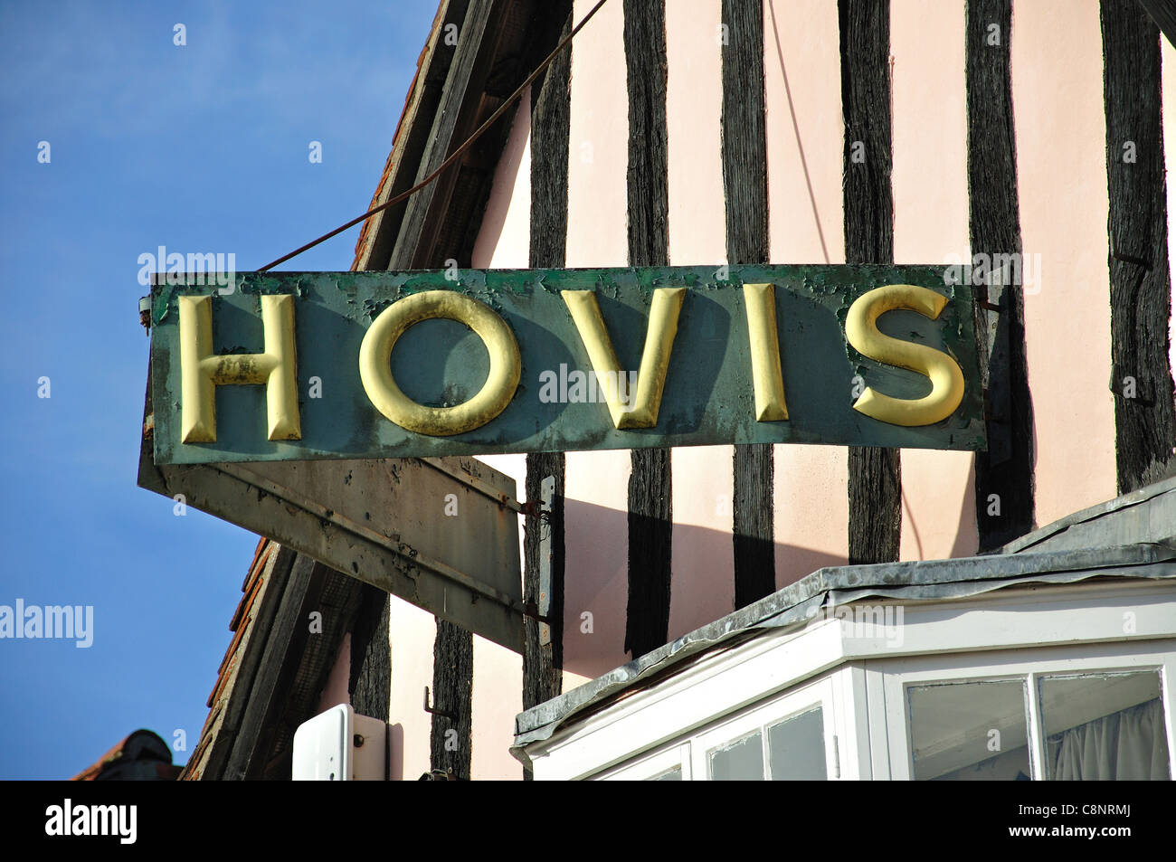 Alten Hovis unterzeichnen, Marktplatz, Lavenham, Suffolk, England, Vereinigtes Königreich Stockfoto