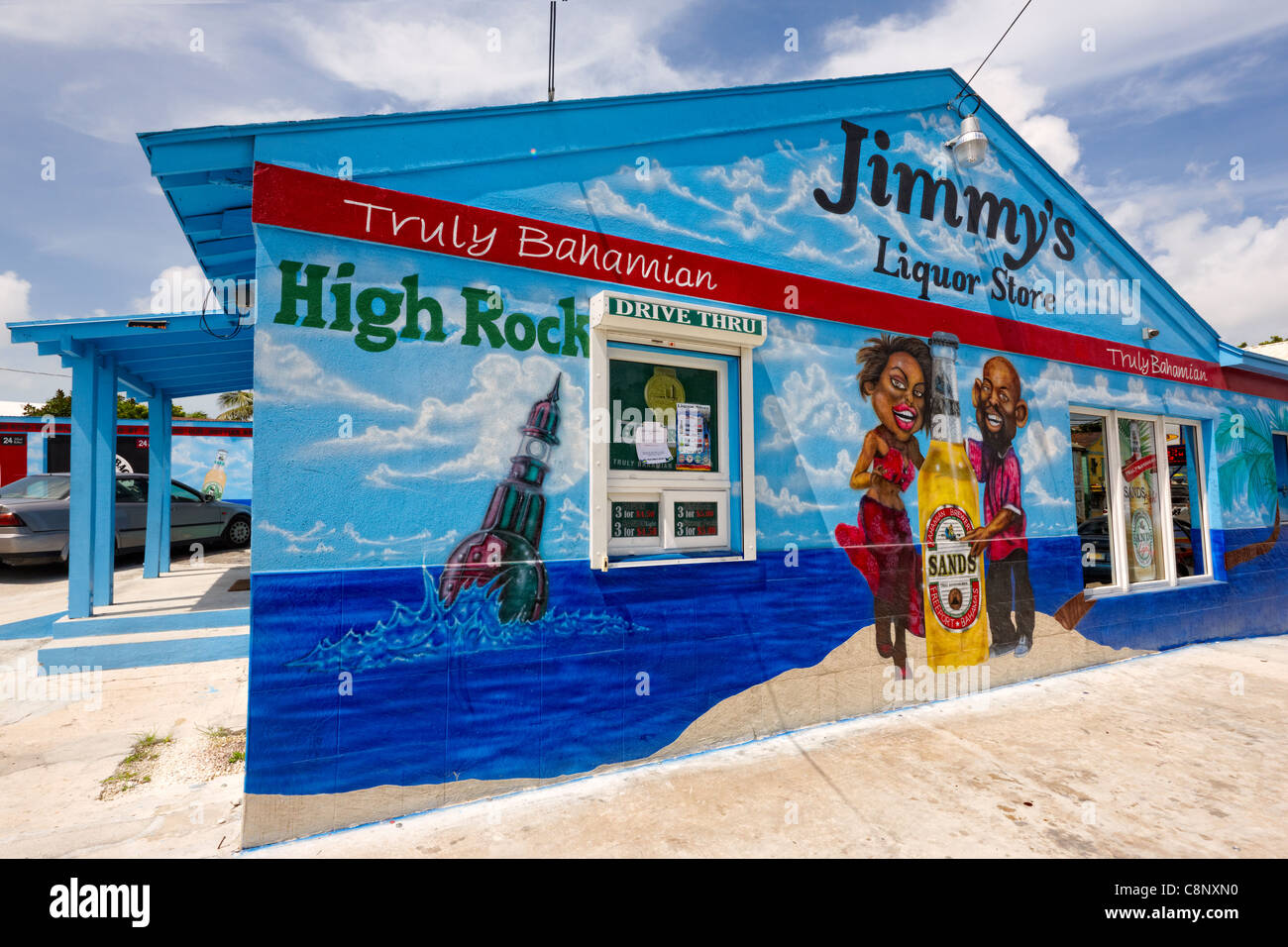 Jimmys Spirituosengeschäft, Nassau, New Providence Island, Bahamas, Caribbean Stockfoto