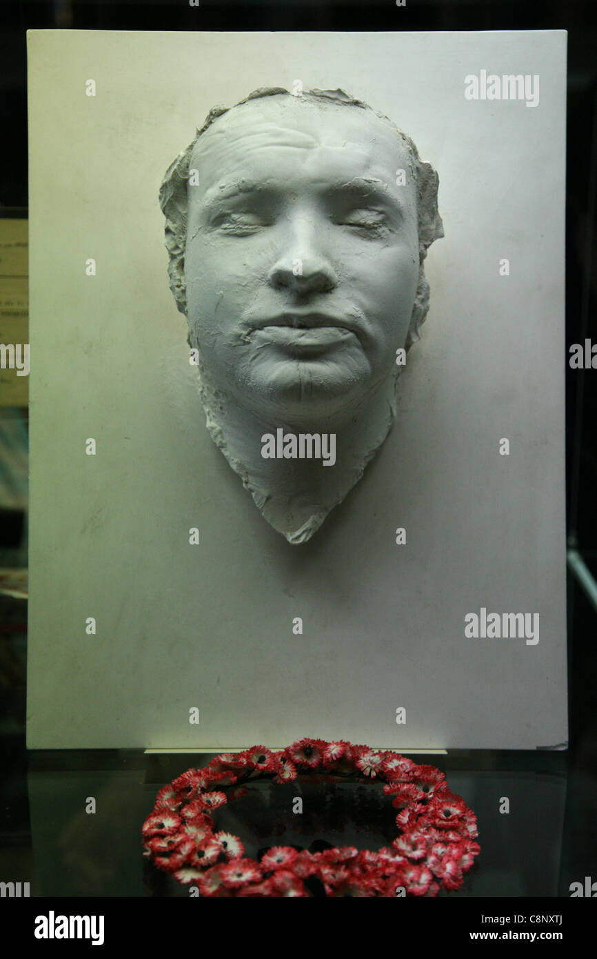 Totenmaske von Jan Palach in der Ausstellung im Nationalmuseum in Prag, Tschechien. Stockfoto