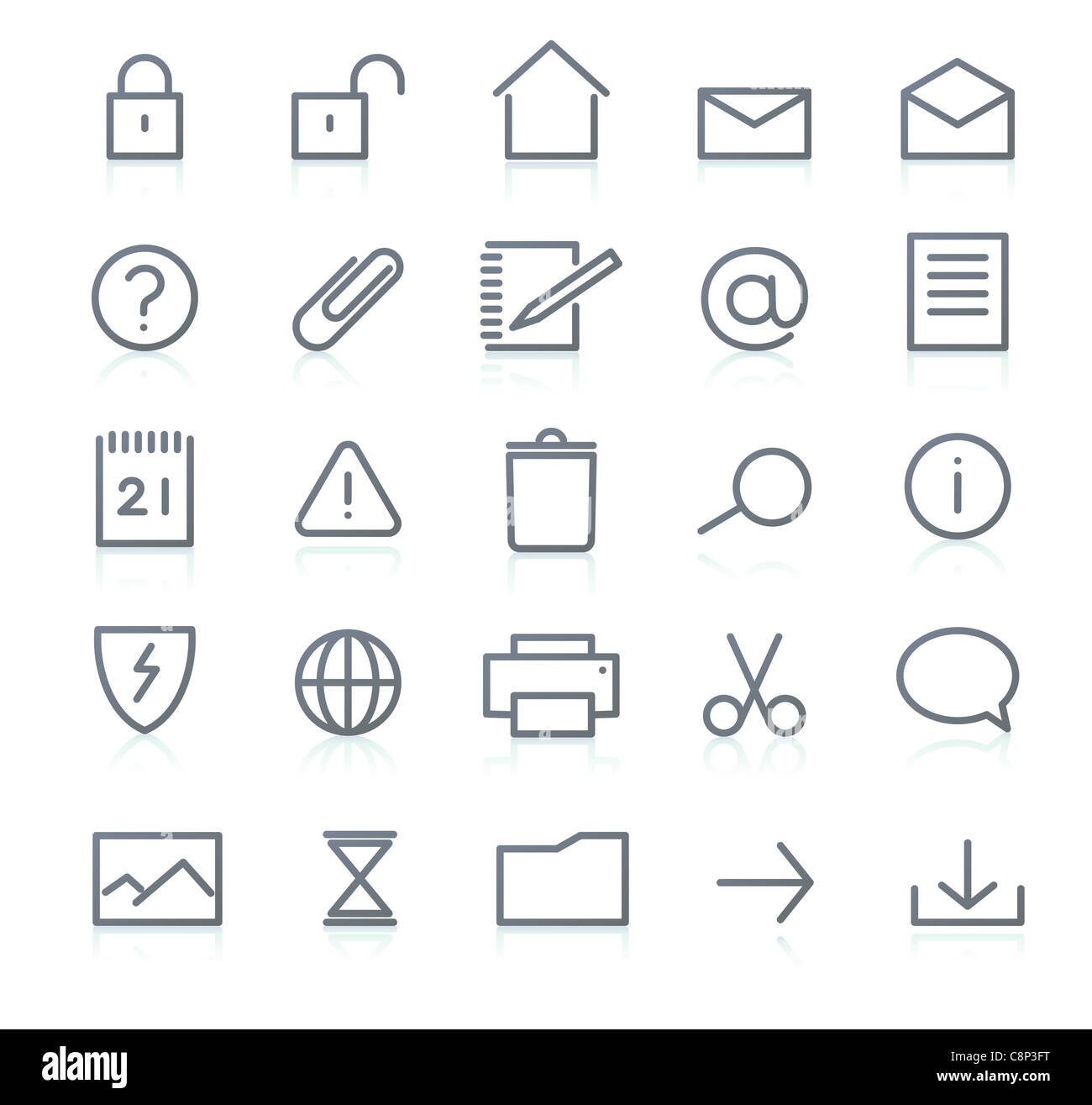 Satz von elegant einfache Symbole für allgemeine Computerfunktionen Stockfoto