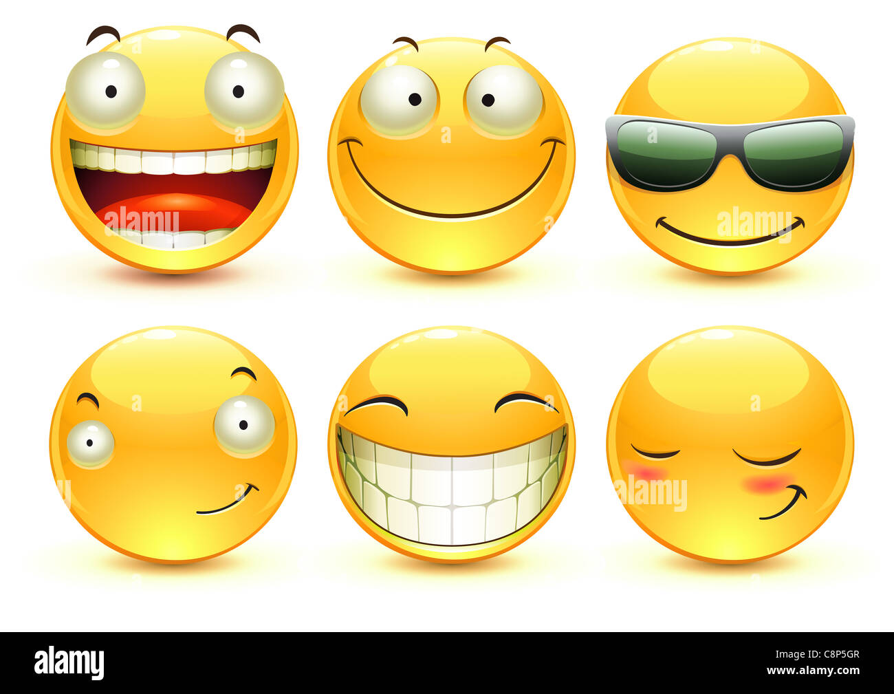 Abbildung set coole glänzende einzelne Emoticons Stockfoto