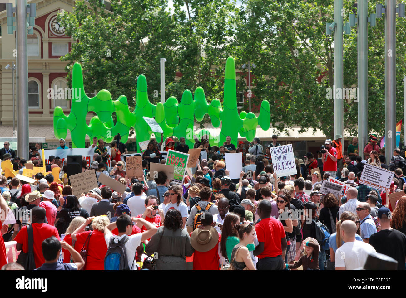 Perth besetzen Protest zeitgleich mit Beginn der CHOGM 2011 statt. Perth, Westaustralien. Stockfoto