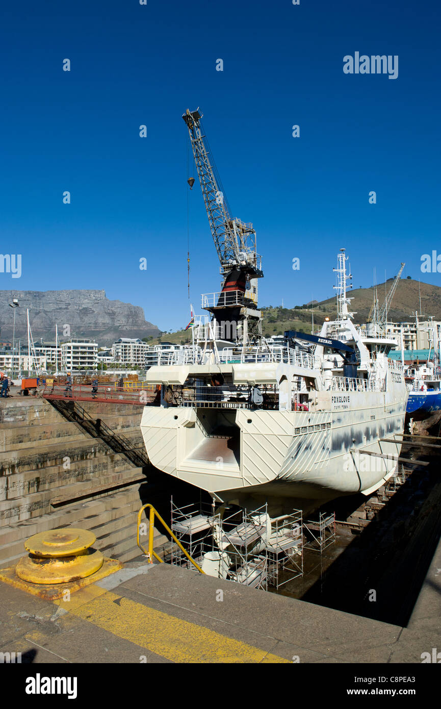Trawler in einem Trockendock in Cape Town, South Africa Stockfoto