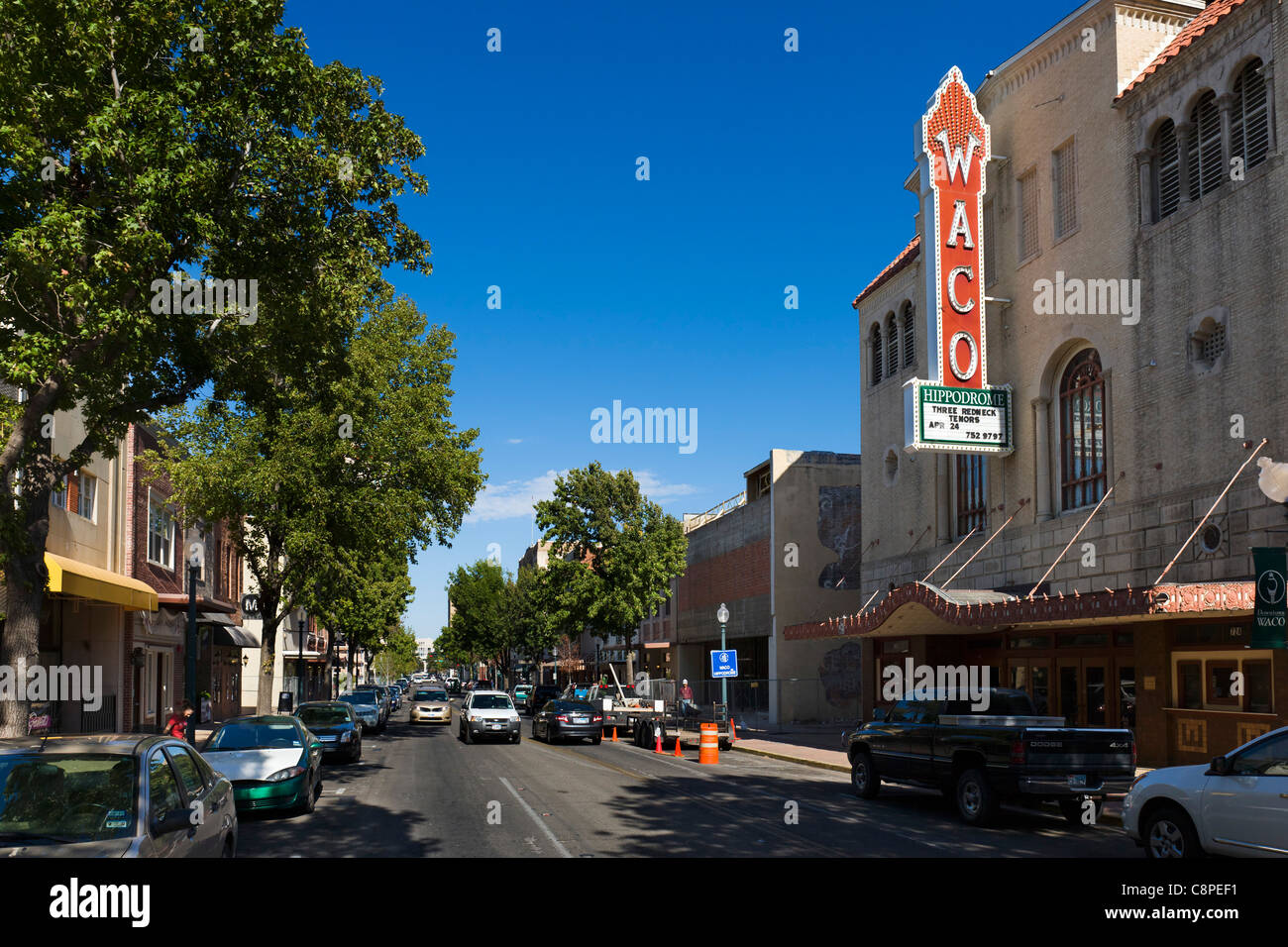 Austin Avenue in der historischen Innenstadt von Waco, Texas, USA Stockfoto