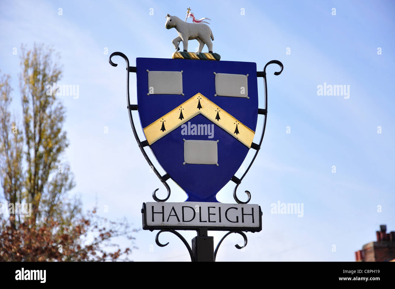 Ortsschild, High Street, Hadleigh, Suffolk, England, Vereinigtes Königreich Stockfoto