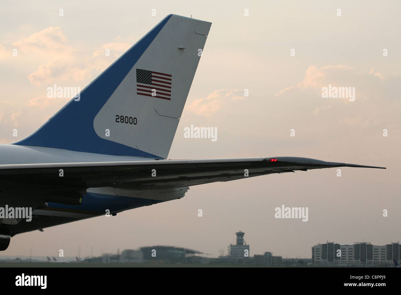 Air Force One Flugzeug auf dem Flughafen Ruzyne in Prag, Tschechien am 4. April 2009. Stockfoto