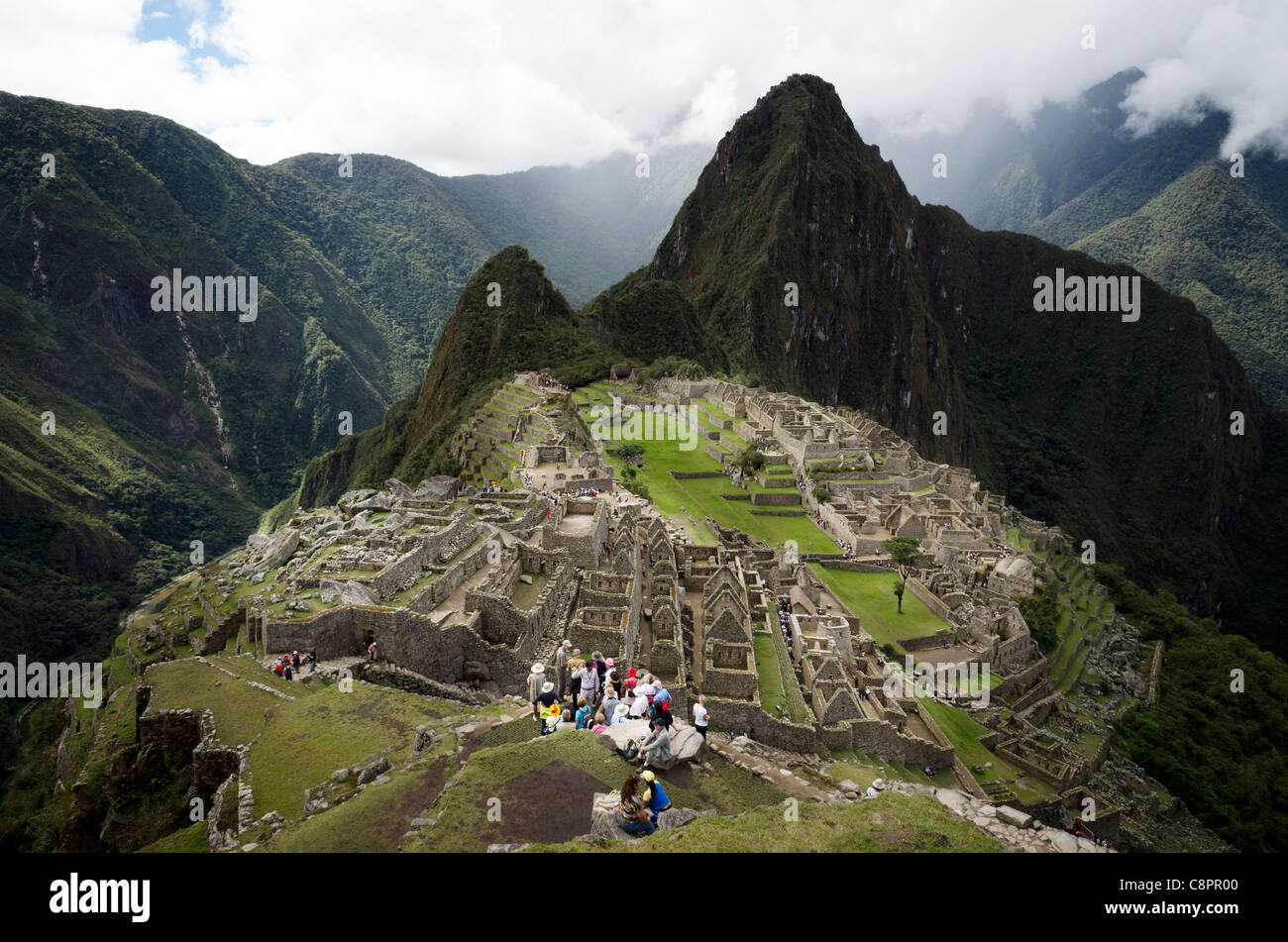 Blick auf Machu Picchu Inca Ruinen Region Cusco Peru Stockfoto