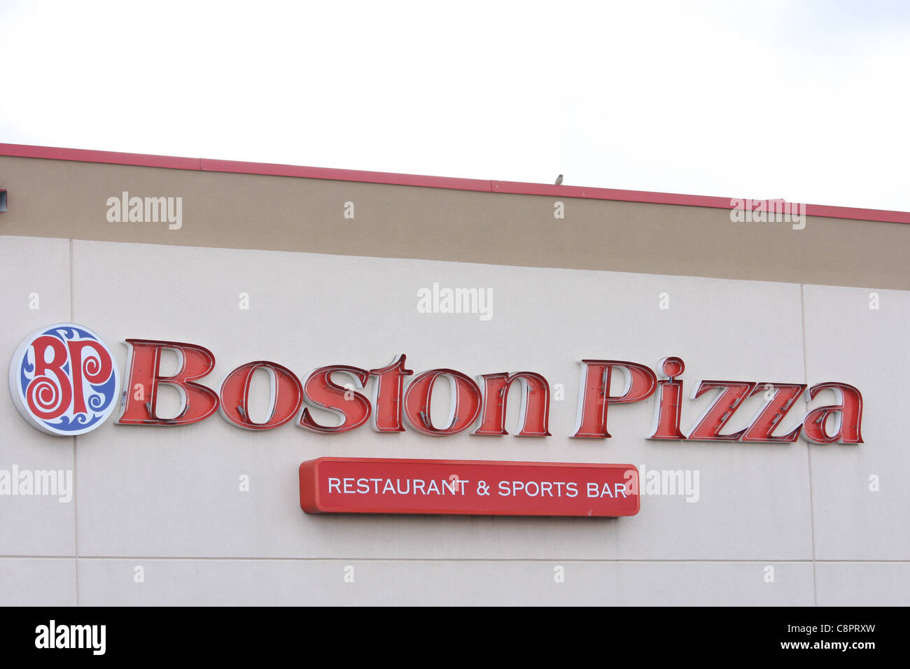 Boston Pizza Schild Restaurant außen Stockfoto