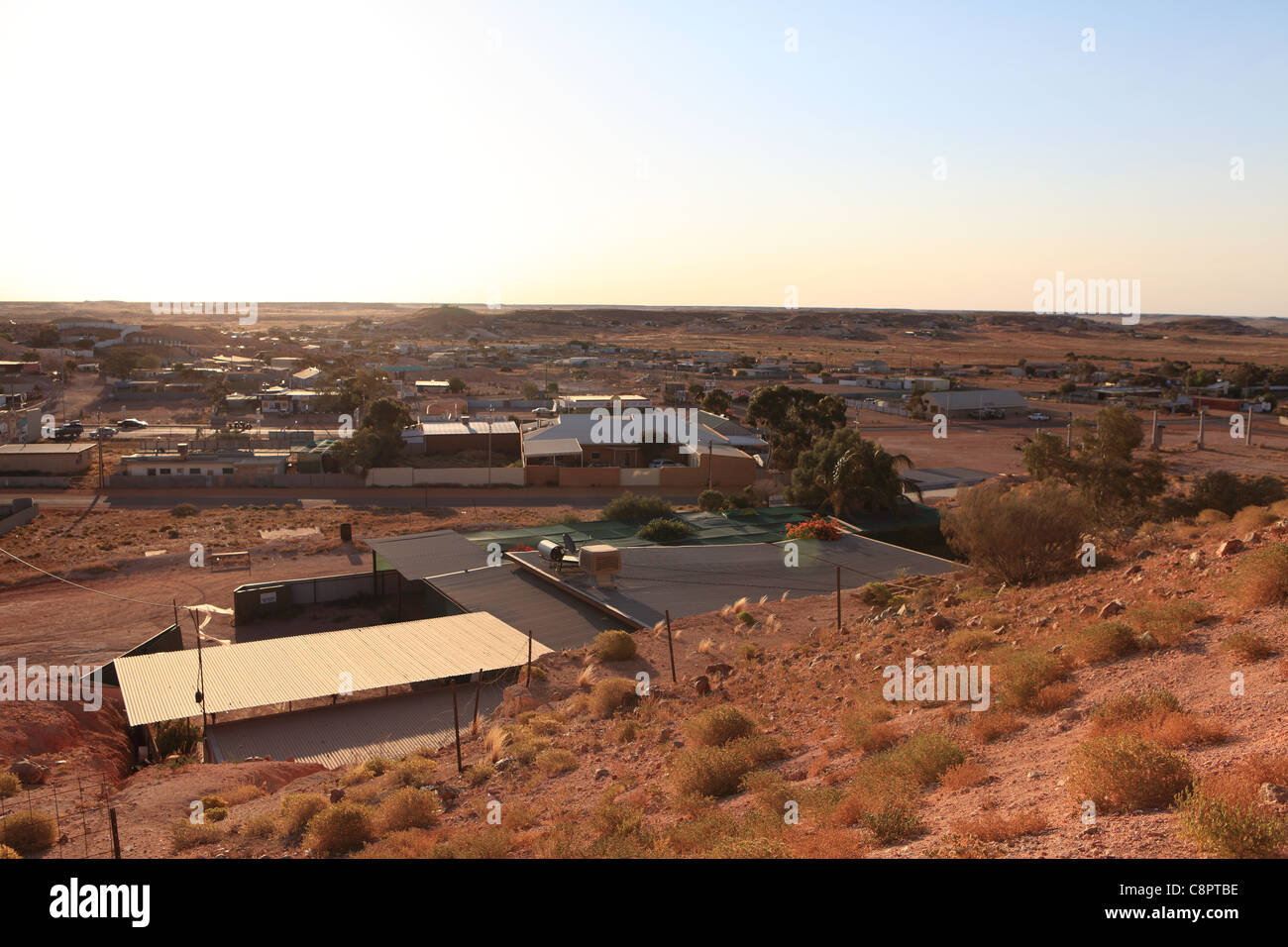 Sonnenuntergang über den Hügeln von Coober Pedy, Südaustralien Stockfoto