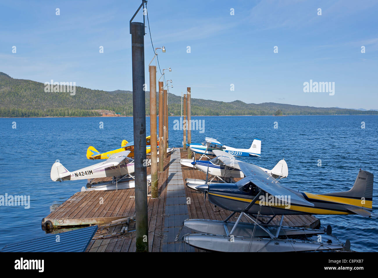 Wasserflugzeuge andocken. Ketchikan. Alaska. USA Stockfoto