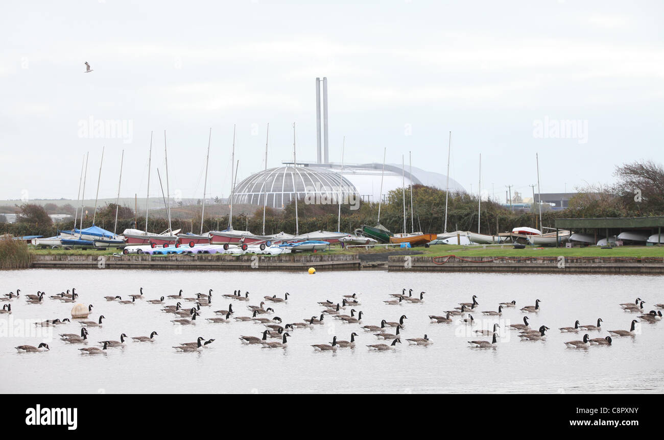 Newhaven Verbrennungsanlage ist hinter Piddinghoe See zu sehen. Bild von James Boardman. Stockfoto