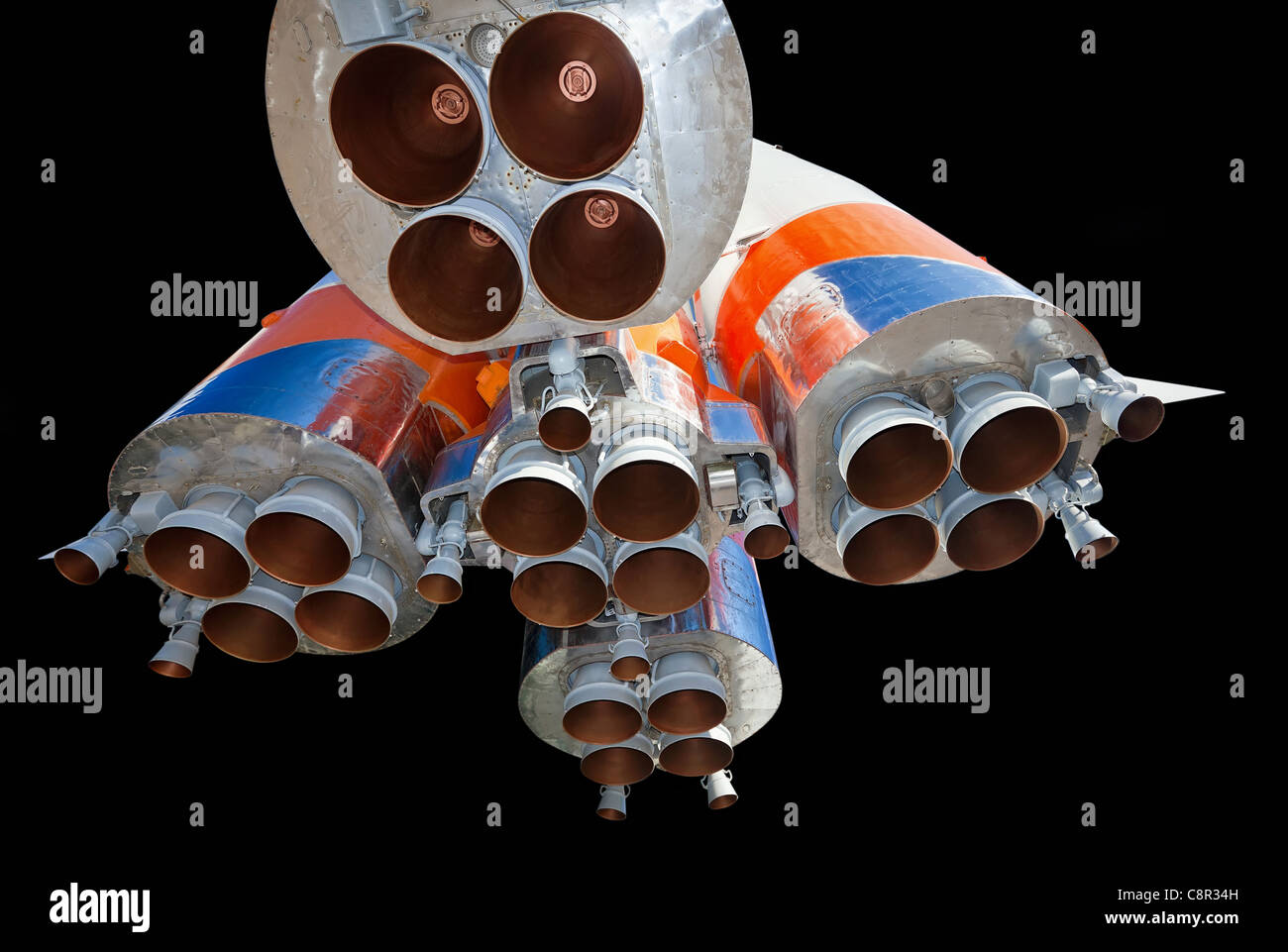 Raum-Triebwerk auf schwarzem Hintergrund Stockfoto