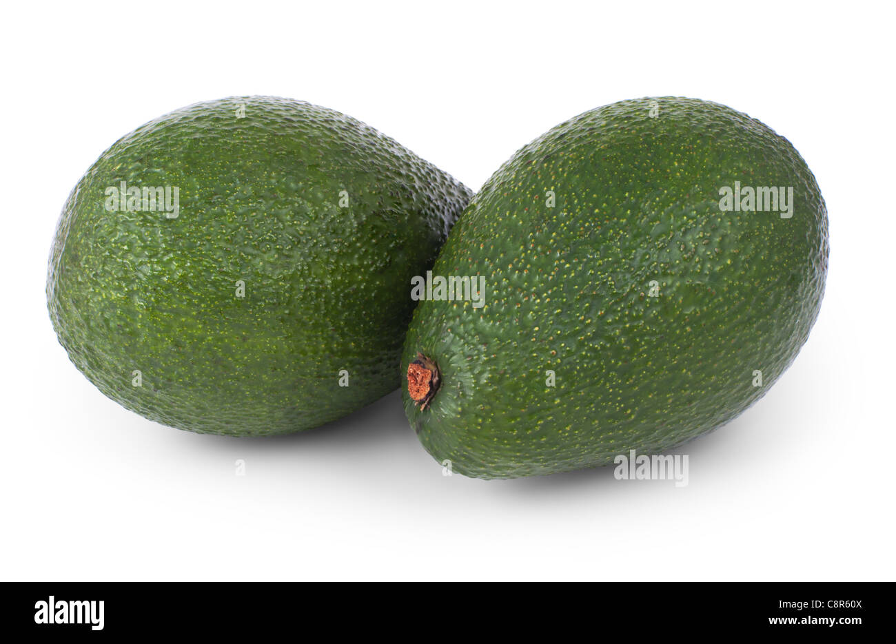 Zwei Avocado isoliert auf weißem Hintergrund Stockfoto