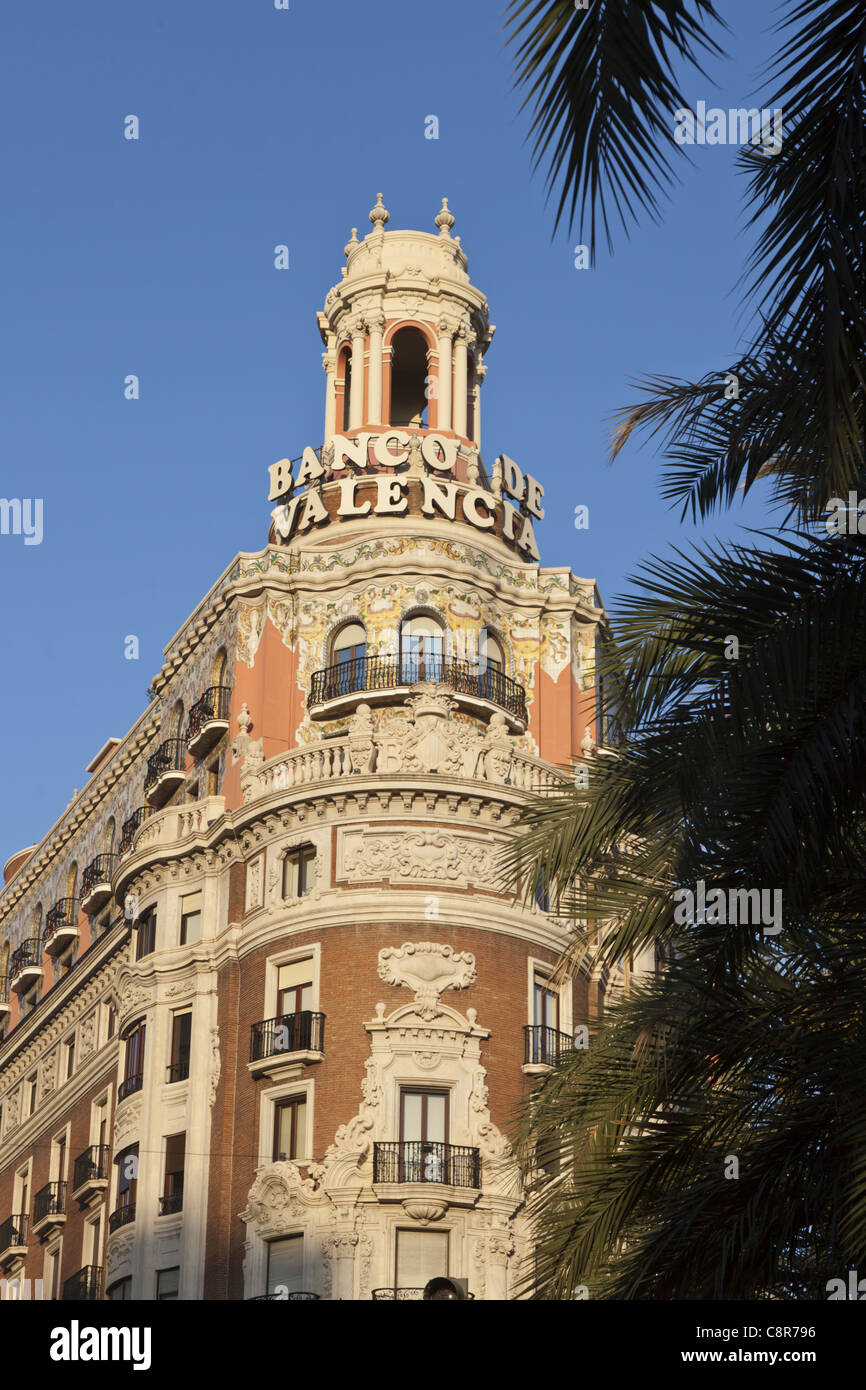 Banco de Valencia Gebäude, Art Deco, Valencia, Spanien Stockfoto