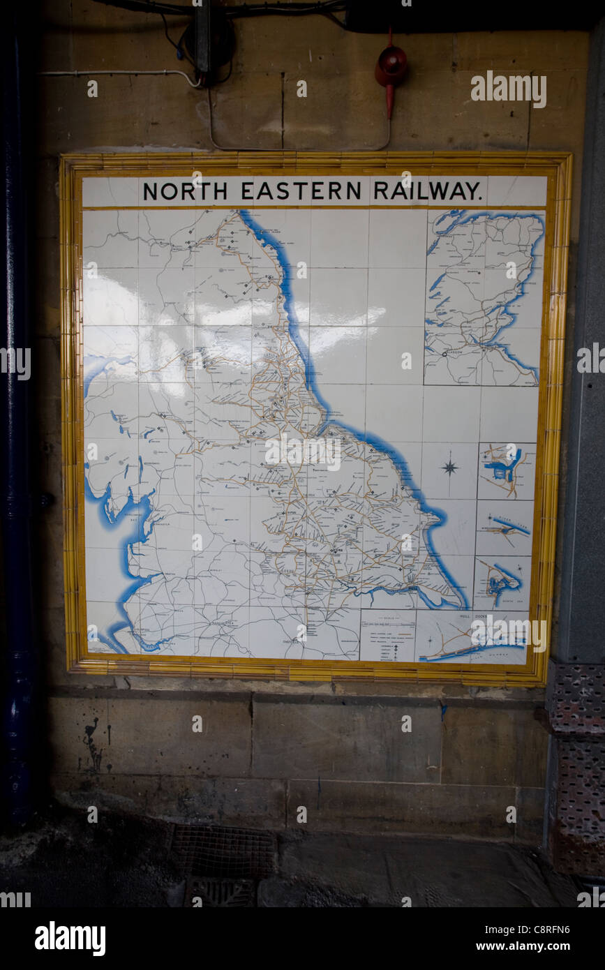 Alte Karte von North Eastern Railway Strecken, Scarborough, Yorkshire, England Stockfoto