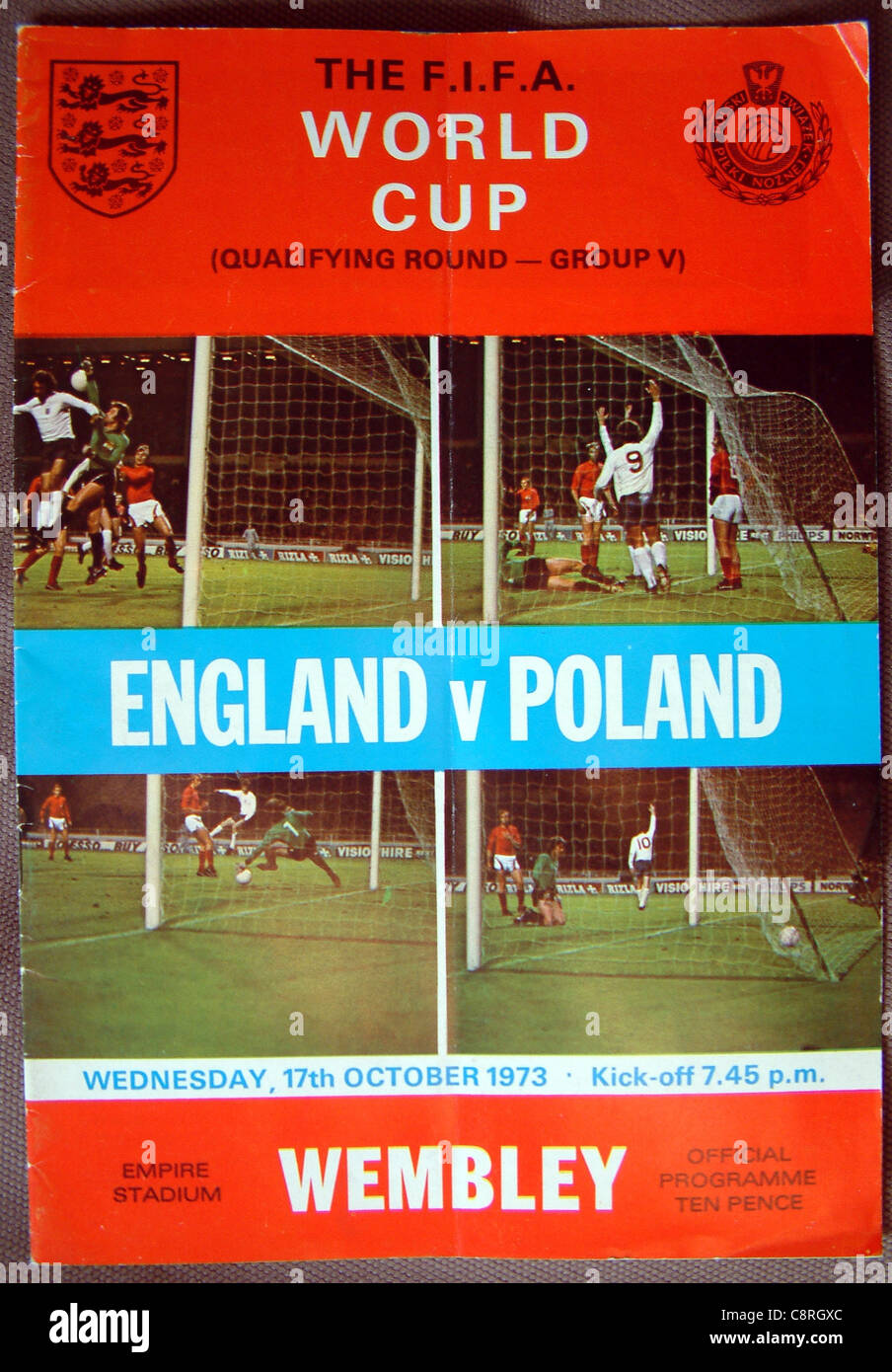 Titelblatt von England gegen Polen Programm 17. Oktober 1973 World Cup Qualifying Runde Gruppe 5 Stockfoto