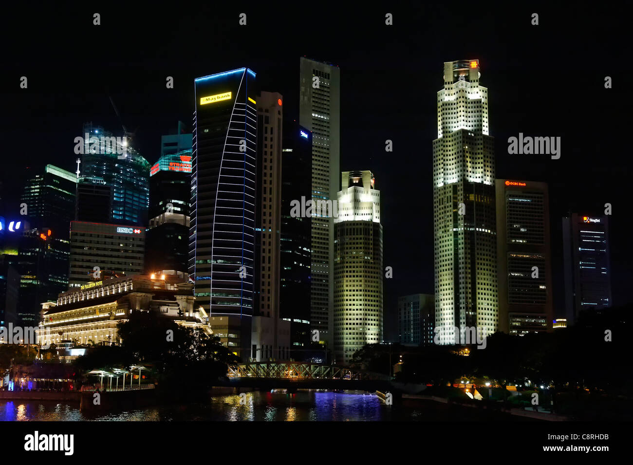 Singapur Bankenviertel in der Nacht Stockfoto