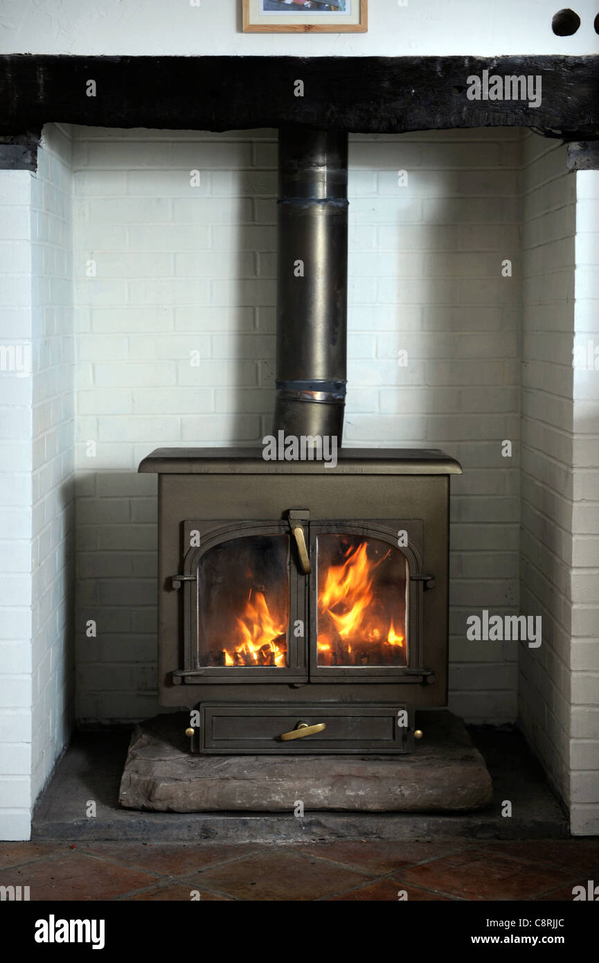 Eine Festbrennstoff Holz brennende Ofen Heizung eine Heimat UK Stockfoto