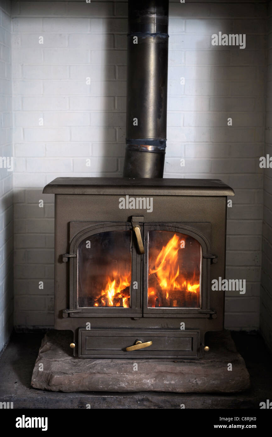 Eine Festbrennstoff Holz brennende Ofen Heizung eine Heimat UK Stockfoto