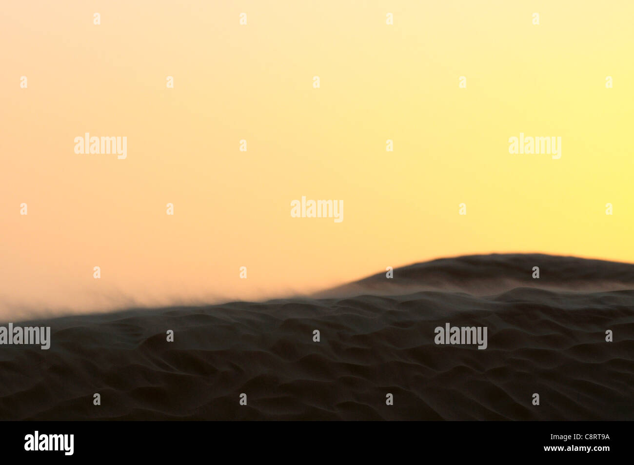 Afrika, Tunesien, nr. Ksar Rhilane. Sandsturm bei Sonnenuntergang in den Dünen im Westen von Ksar Ghilane am östlichen Rand des... Stockfoto